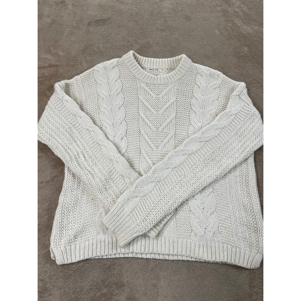 Marine Layer Cable Knit Sweater Women Size M Ivory White Merino Wool Nylon Blend